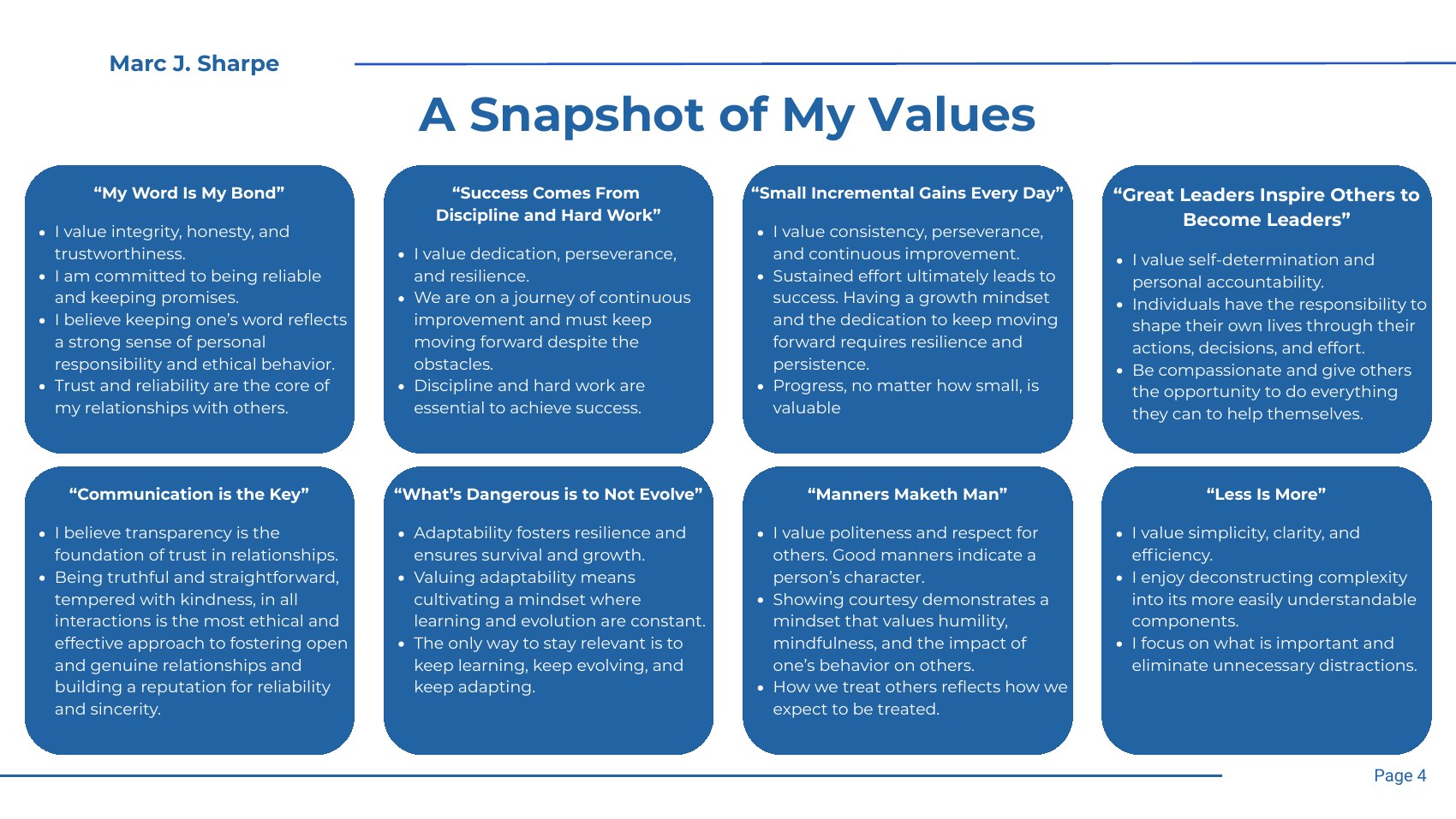 Marc J. Sharpe — A Snapshot of My Values