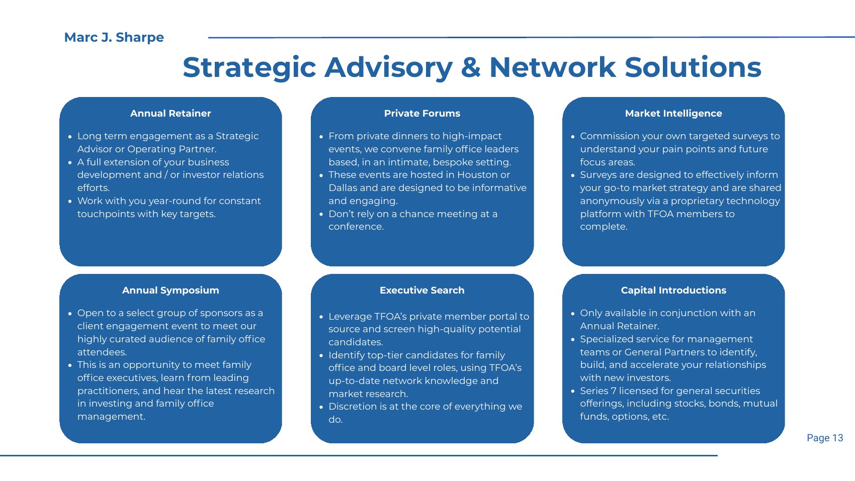 Marc J. Sharpe — Strategic Advisory and Network Solutions