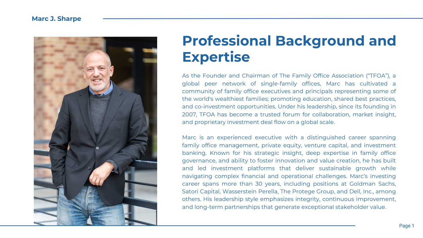 Marc J. Sharpe — Professional Background and Expertise