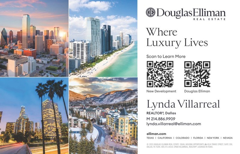 Douglas Elliman Real Estate advertisement: Where Luxury Lives. Lynda Villarreal.