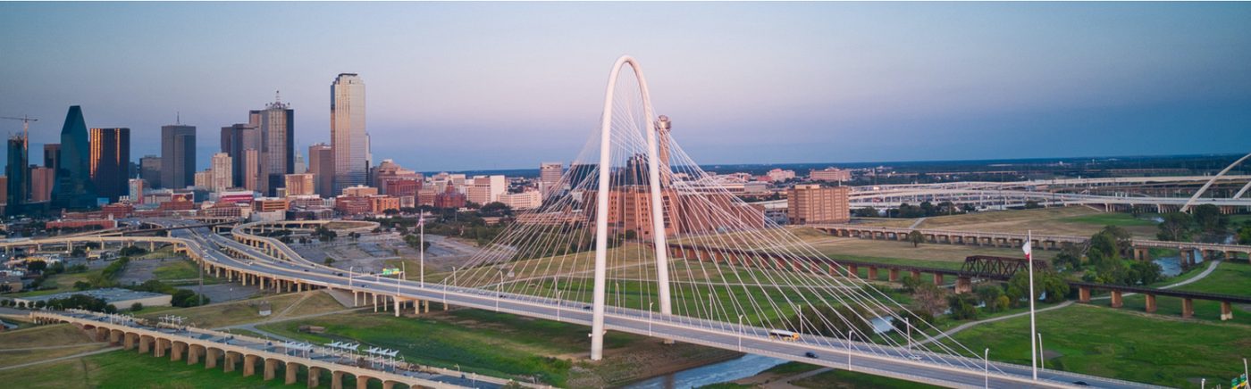 Dallas skyline and the Margaret Hunt Hill Bridge